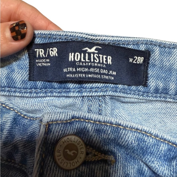 Hollister Ultra High Rise Dad Jeans Women’s 6/7 Blue Heart Print 28x29 - Picture 3 of 8